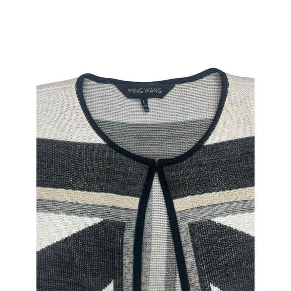 Ming Wang Sweater Cardigan Women Large Color Block Perforated 3/4 Sleeve - Picture 2 of 5